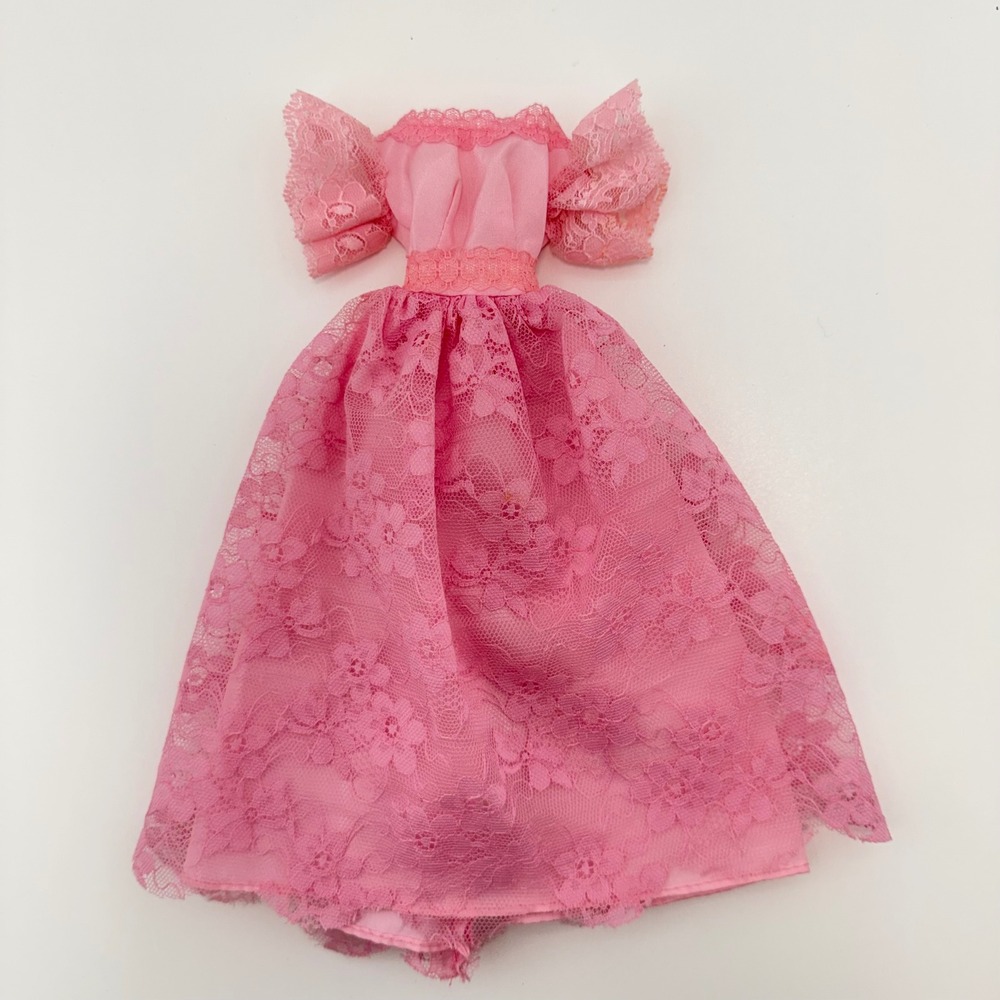 Vintage Barbie Romantic Wedding Party Bridesmaid Dress 1986 Mattel Pink Lace